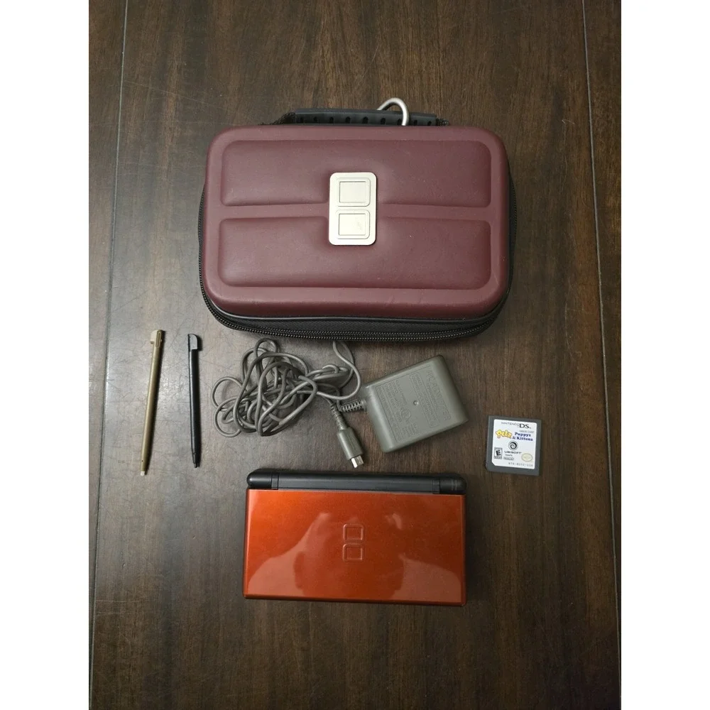 Nintendo DS Lite USG-001 Crimson Red/Black Console w/ Stylus, Charger & Game